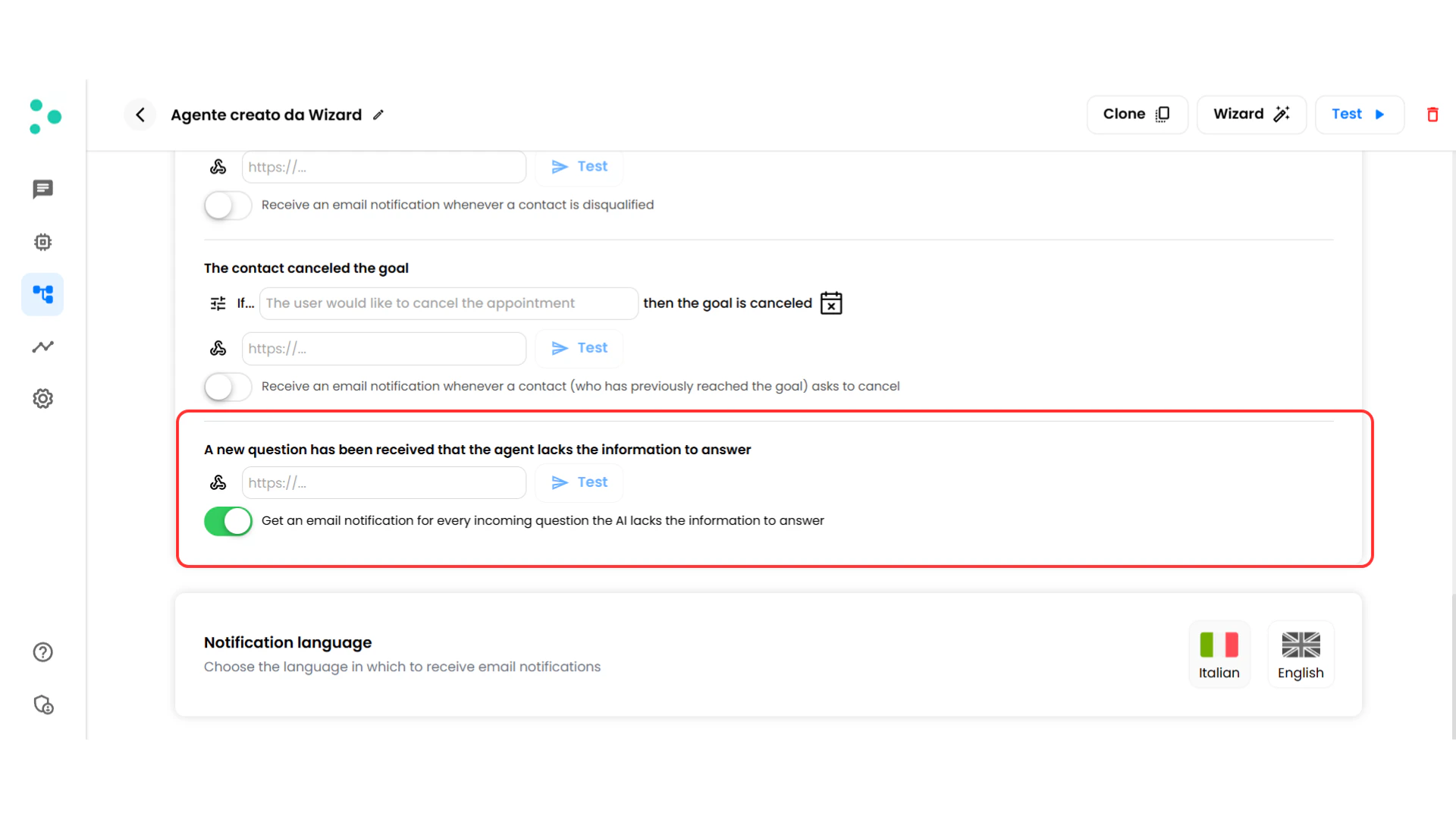Events and Notifications settings