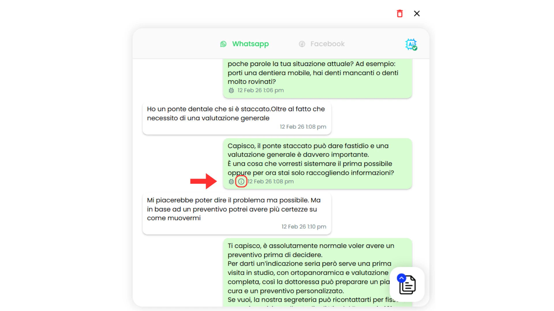 Chat panel with info icon