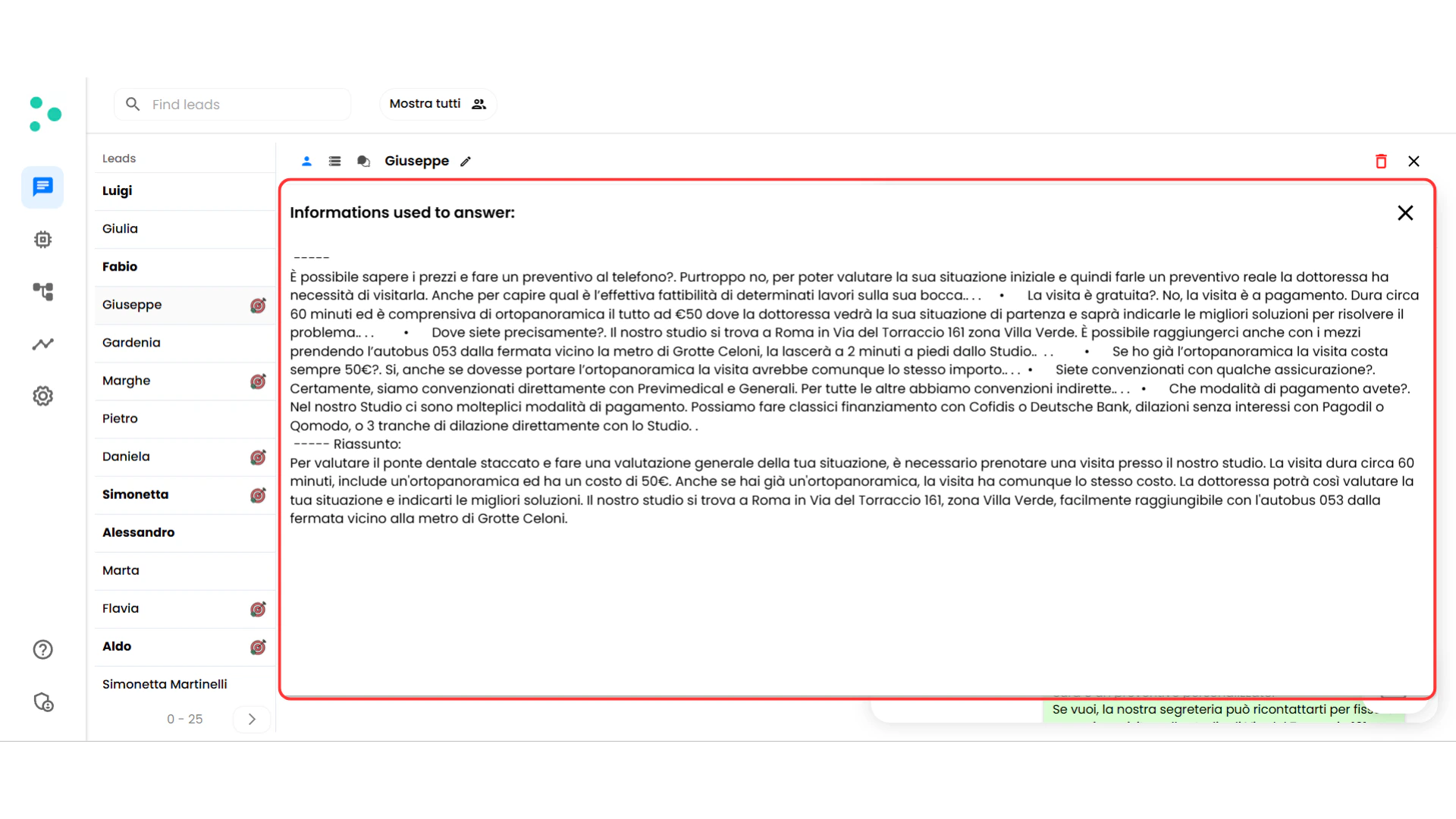 Debug popup showing information chunks