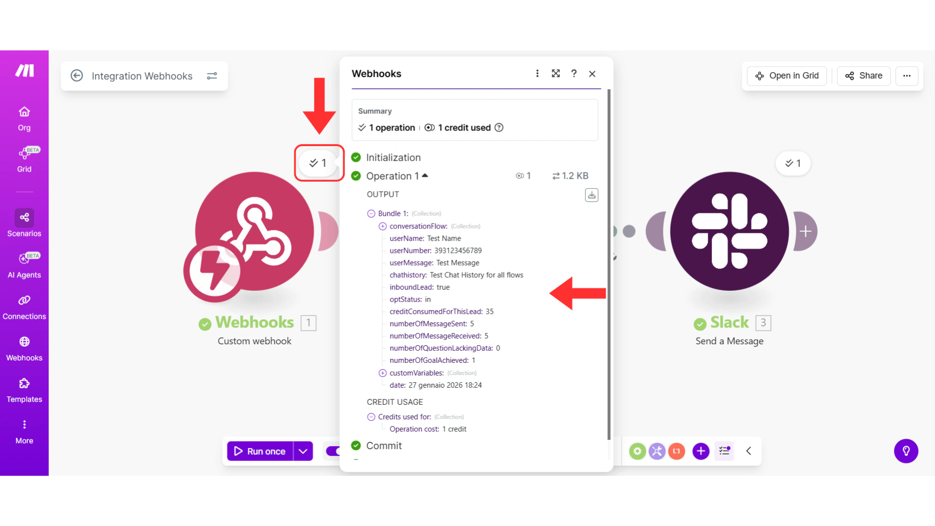 Module execution details expanded view