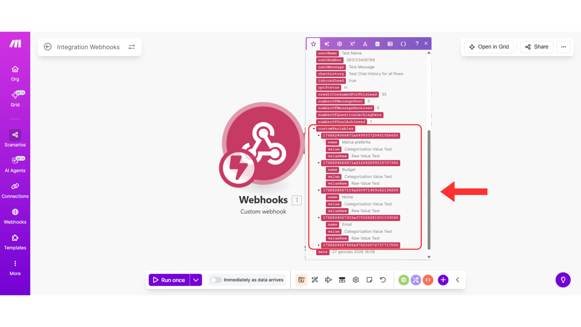 Expanded customVariables section