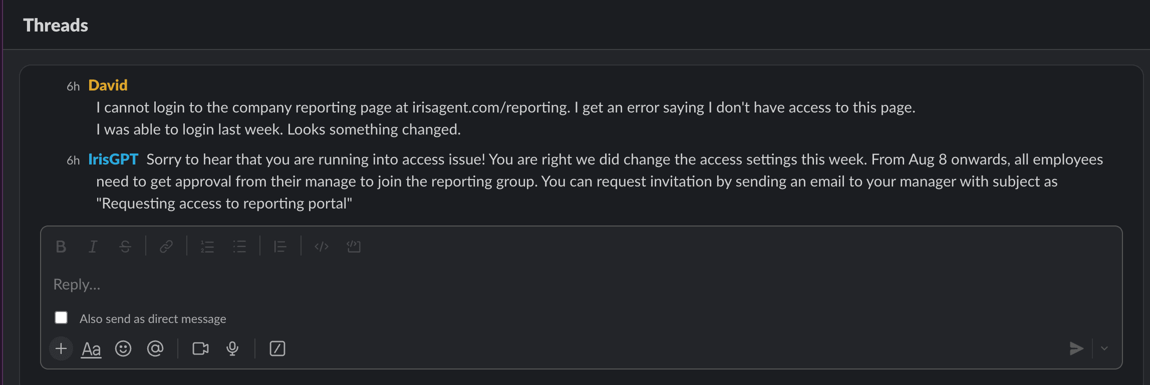 IrisAgent bot for Slack