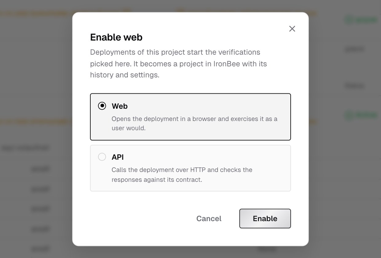 The Enable dialog for a repository, with the Web and API verification types and the Enable button