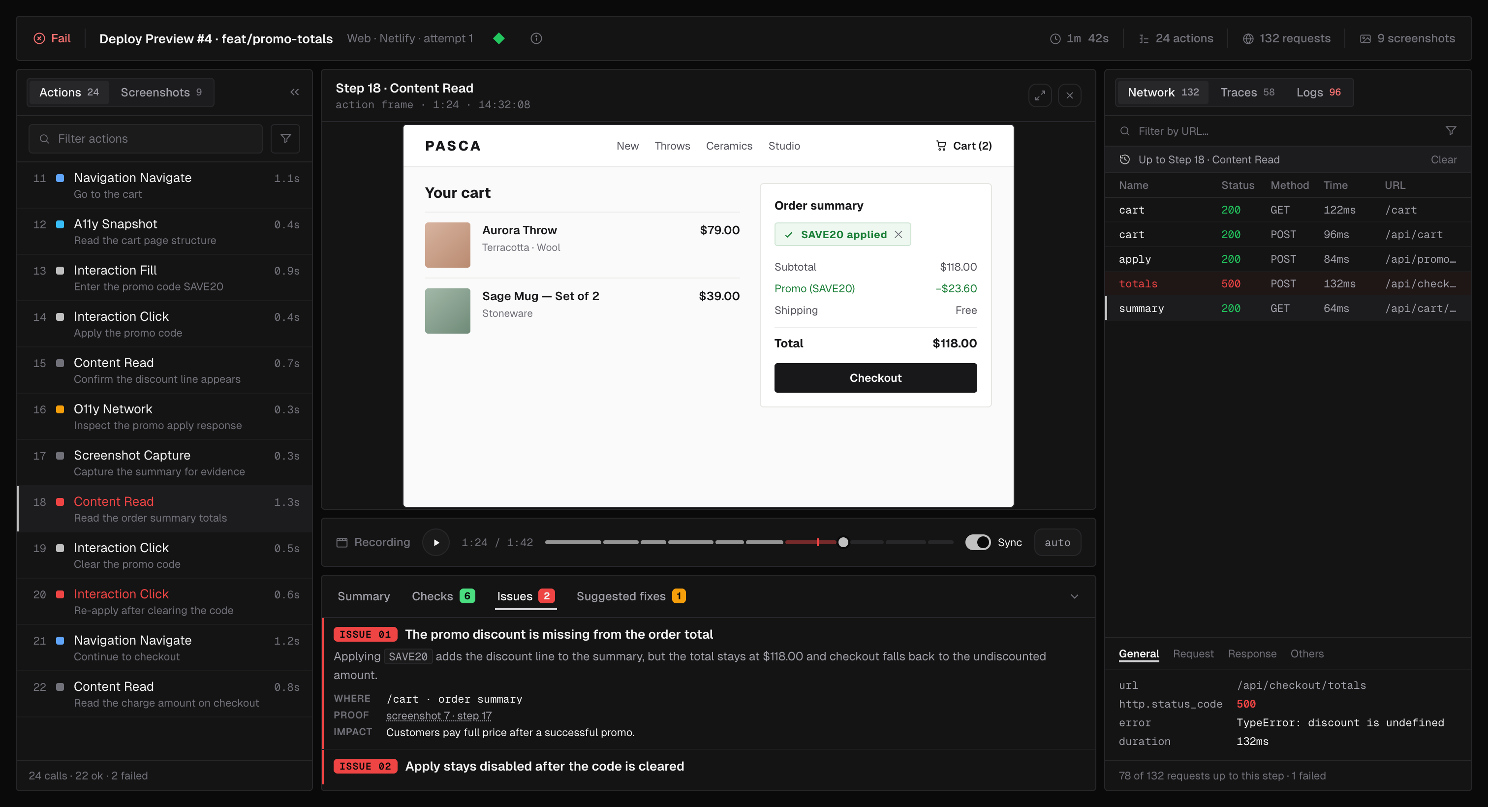 Console - the full verification report for a Netlify deploy preview