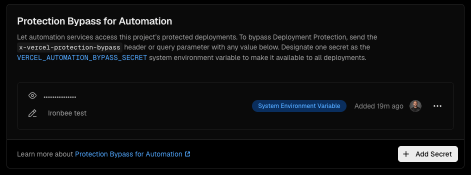Vercel - Protection Bypass for Automation