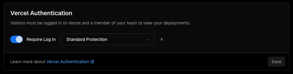 Vercel - Deployment Protection, Vercel Authentication
