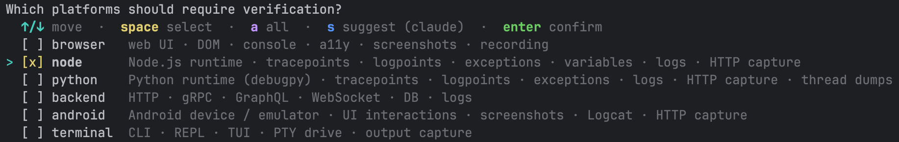 Platform multi-select with node checked and the cursor on the node row