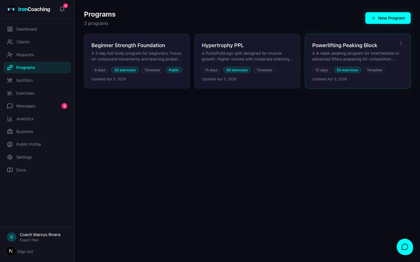 Programs list page showing all coach training programs