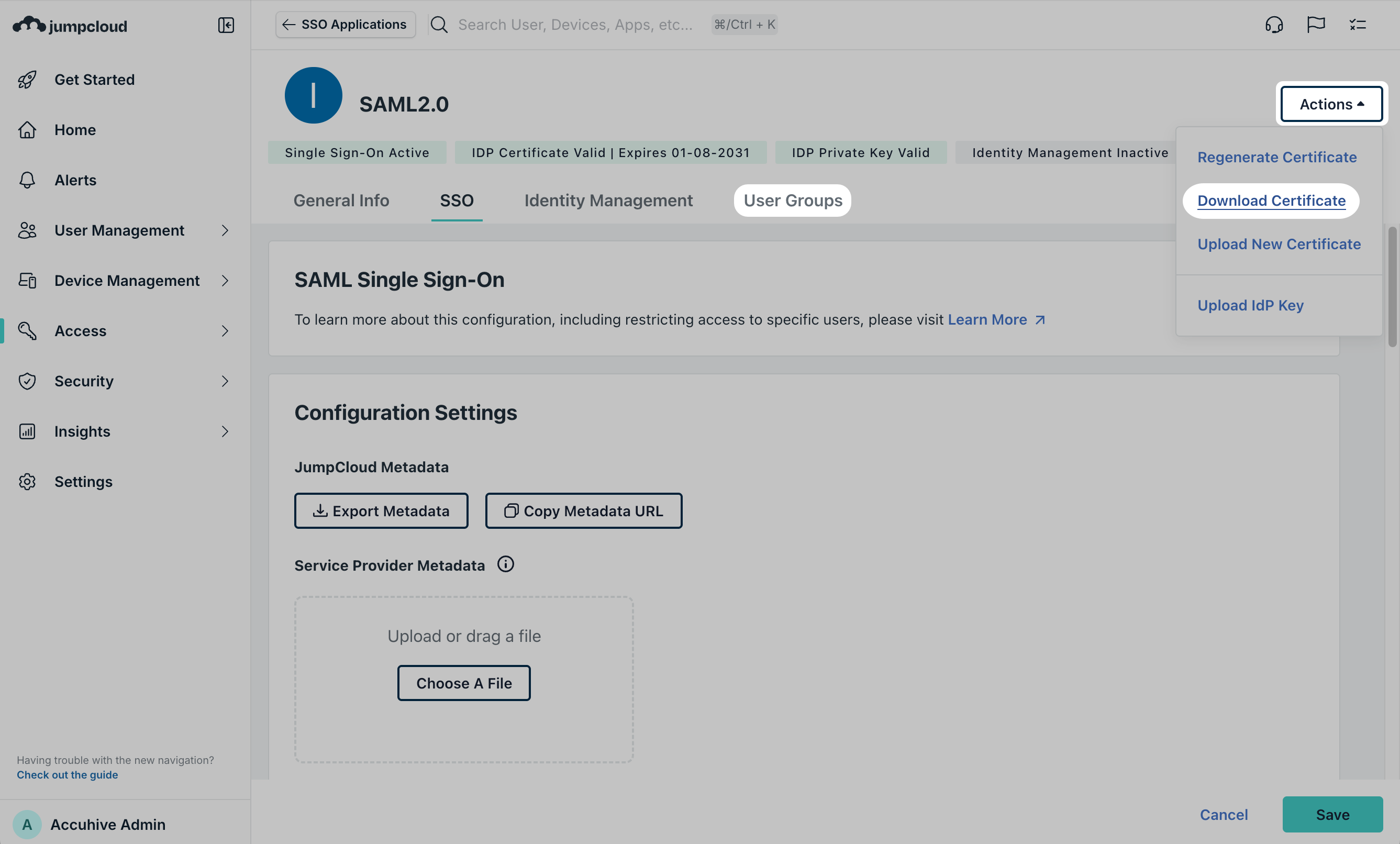 JumpCloud User Groups tab