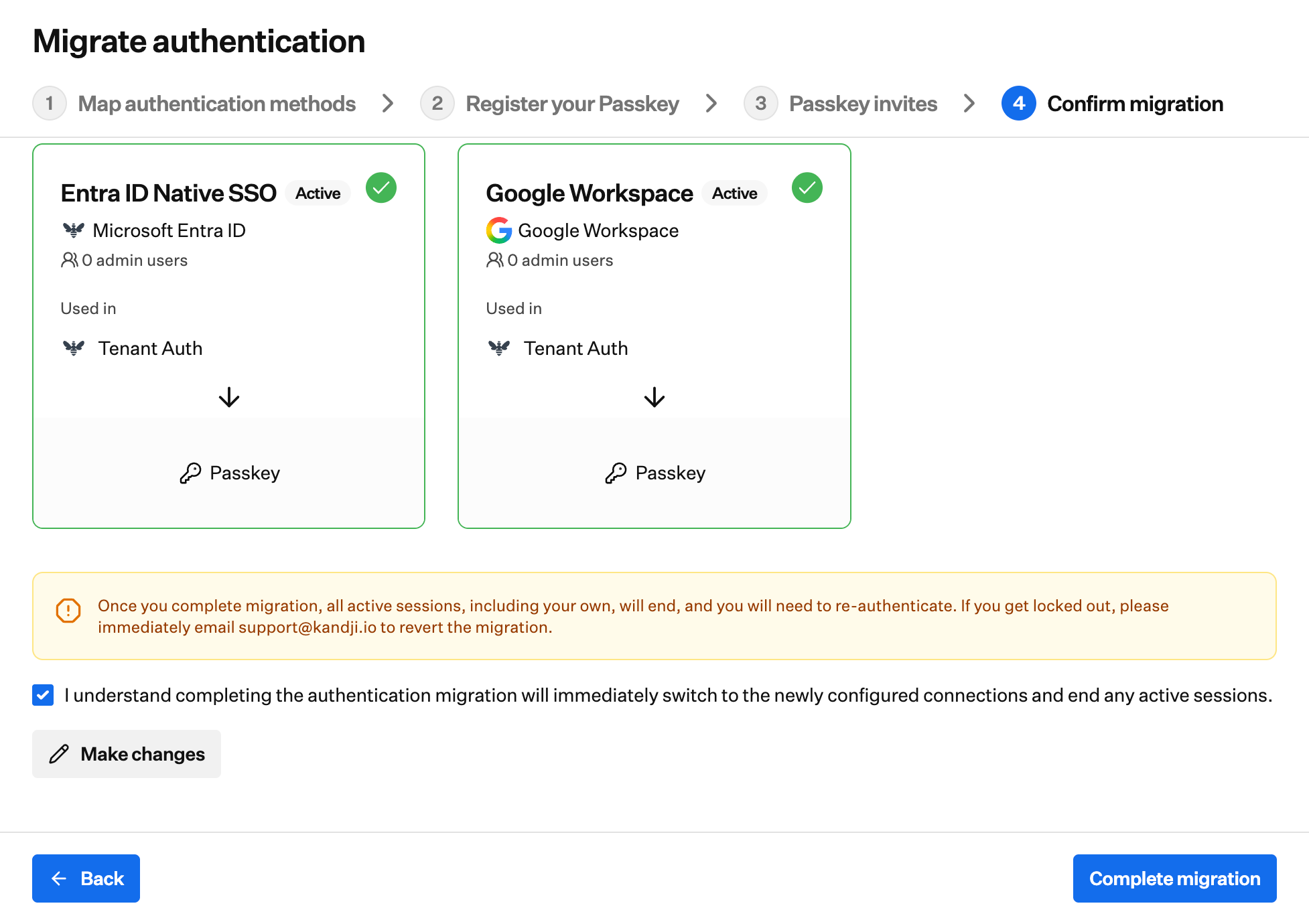 Confirm and complete upgrade interface showing review options and completion button