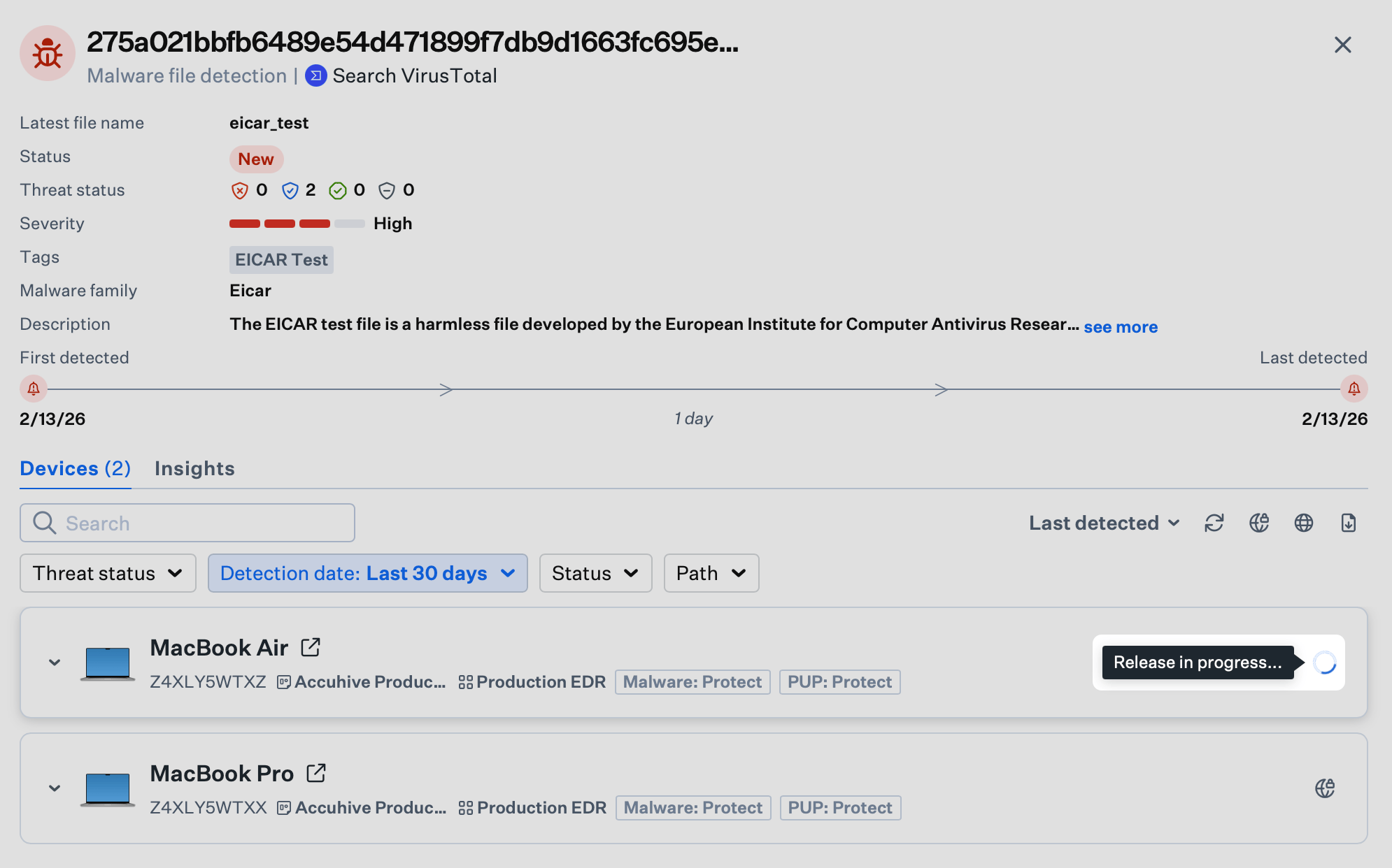 Restore access in progress indicator