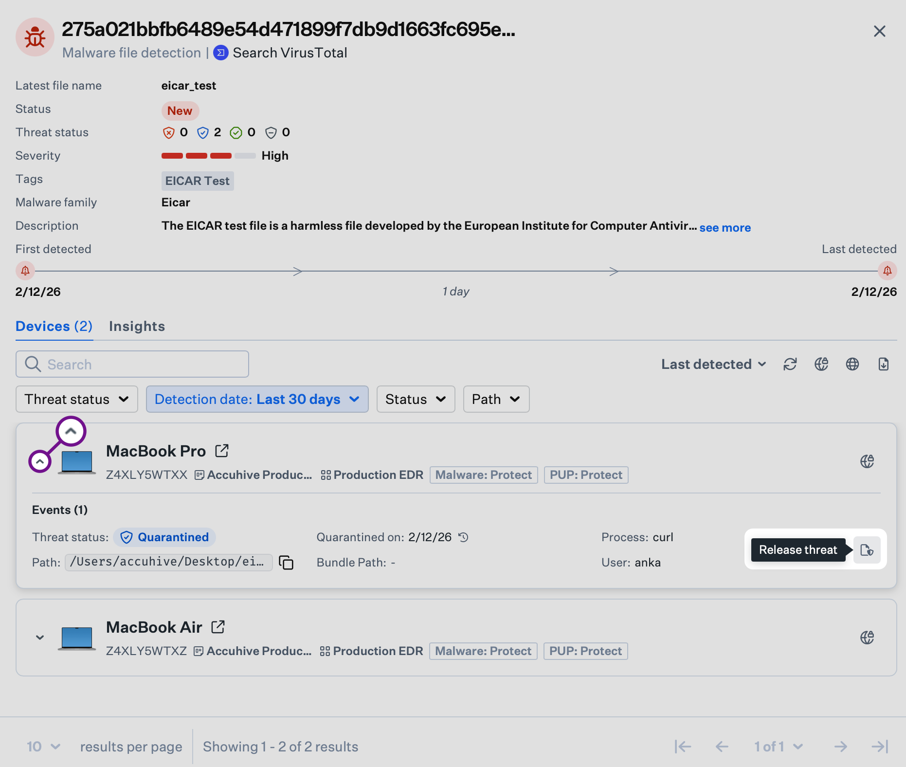Release threat flow in threat event side panel