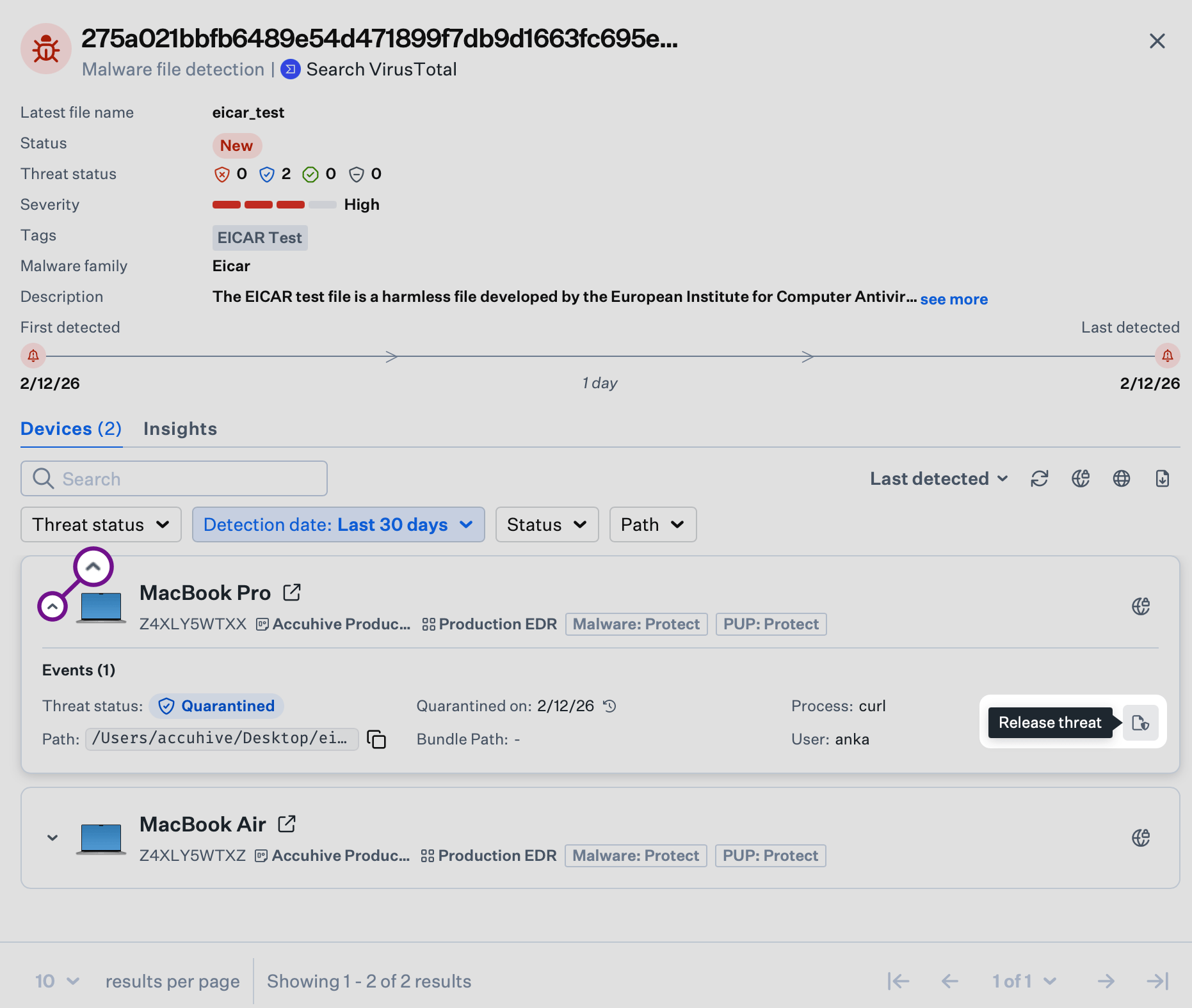 Release threat flow in threat event side panel