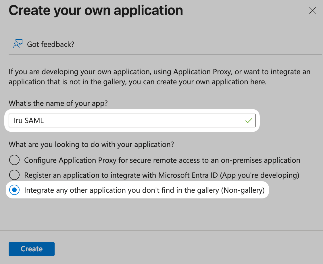 Entra ID Name app Non-gallery Create