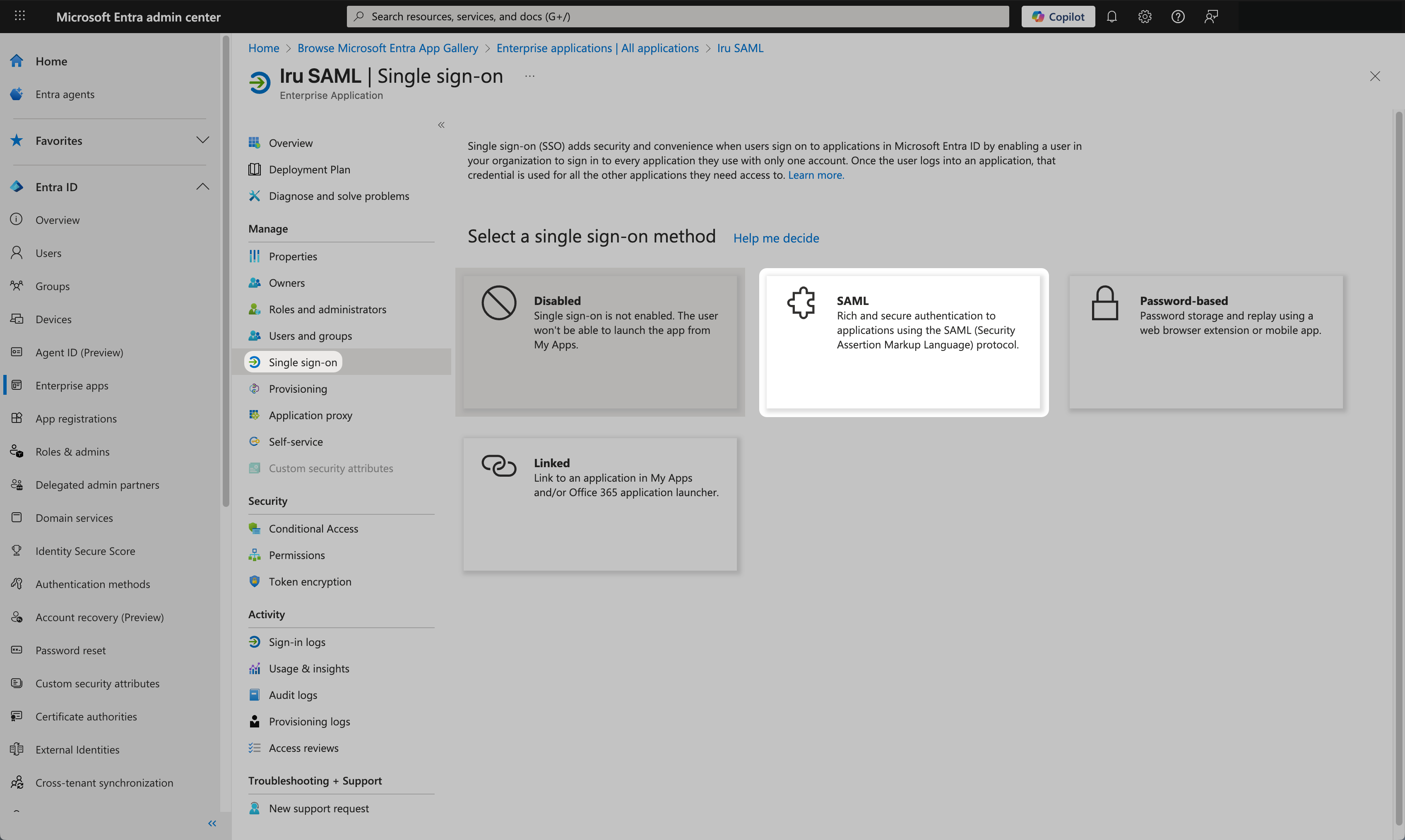 Entra ID Single sign-on SAML tile