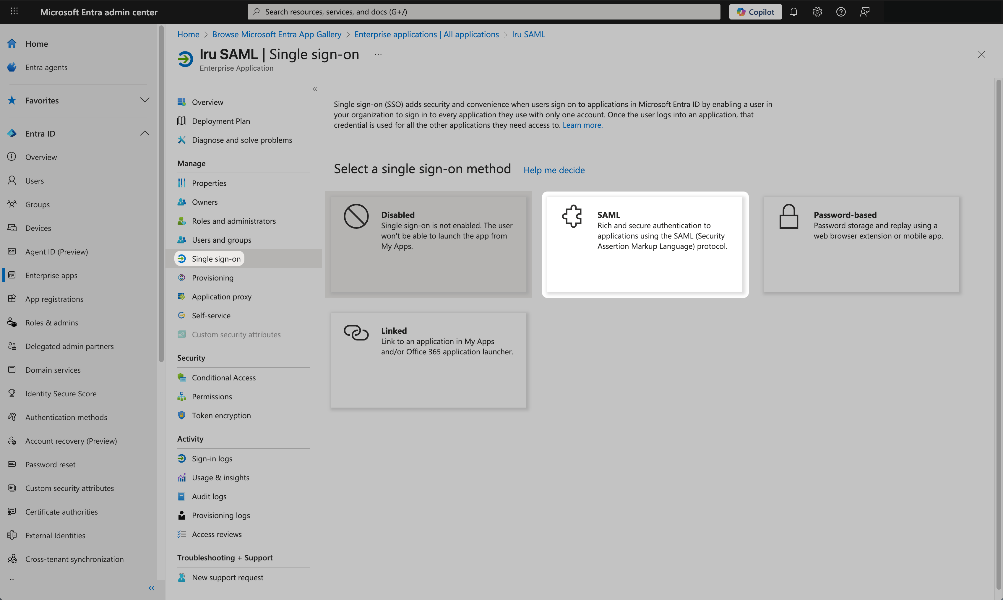 Entra ID Single sign-on SAML tile