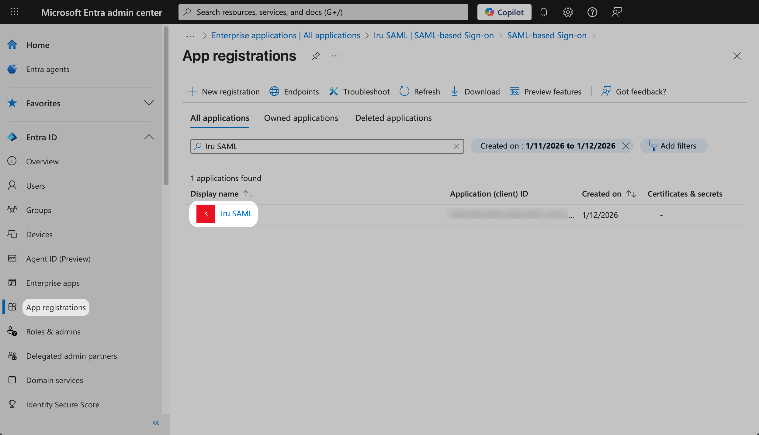 Entra ID App registrations select your app