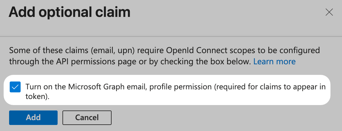 Entra ID Turn on Microsoft Graph email profile permission Add