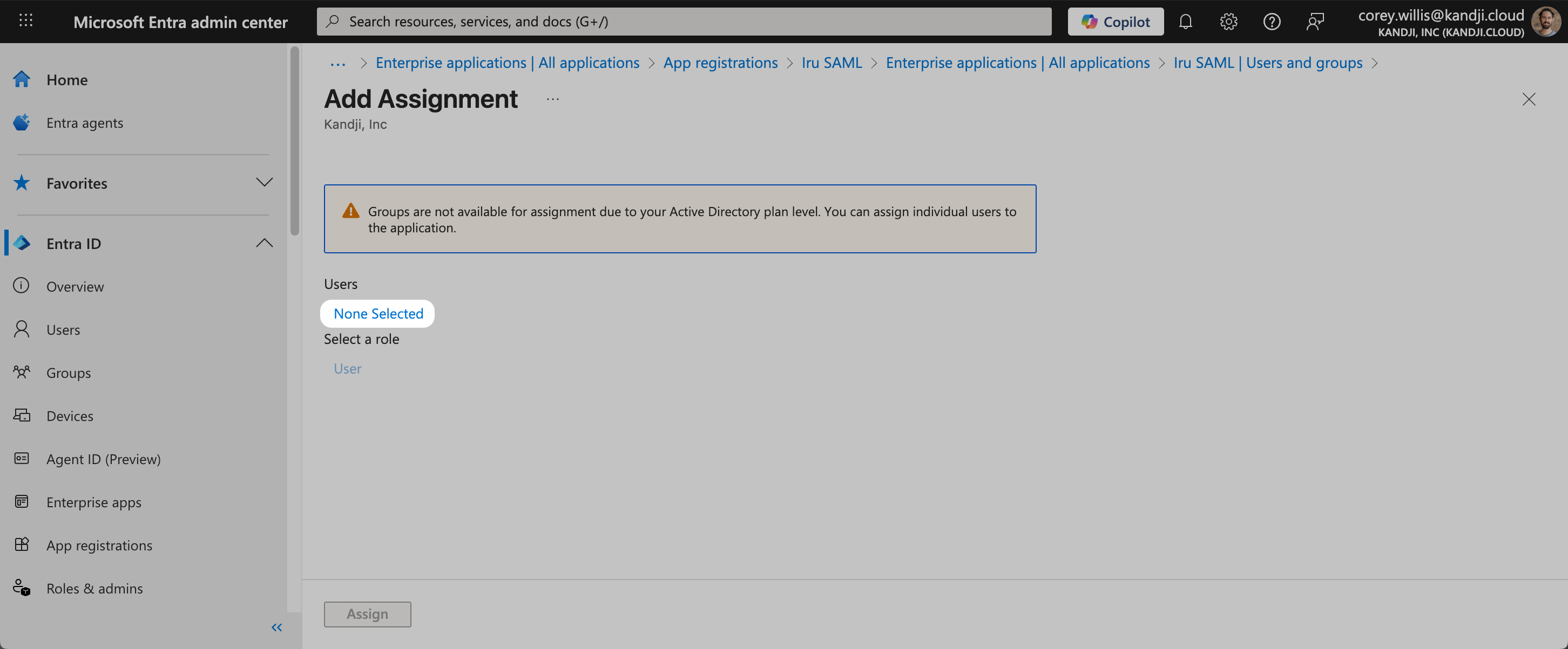 Entra ID Add Assignment Users and groups link
