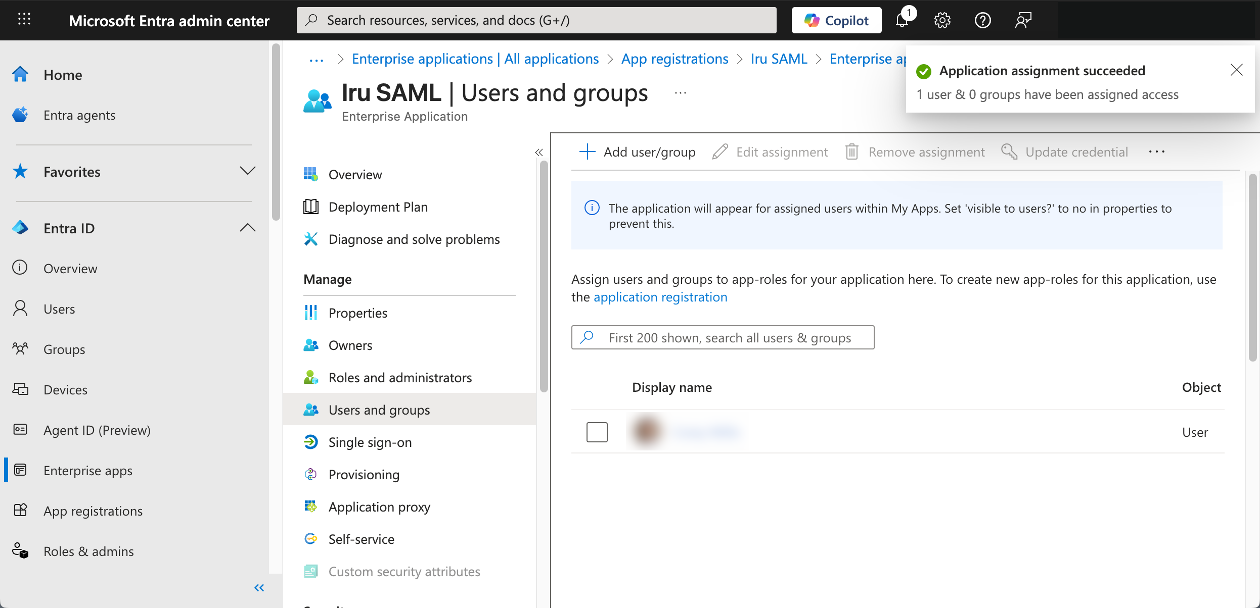 Entra ID Users and groups list showing assigned users