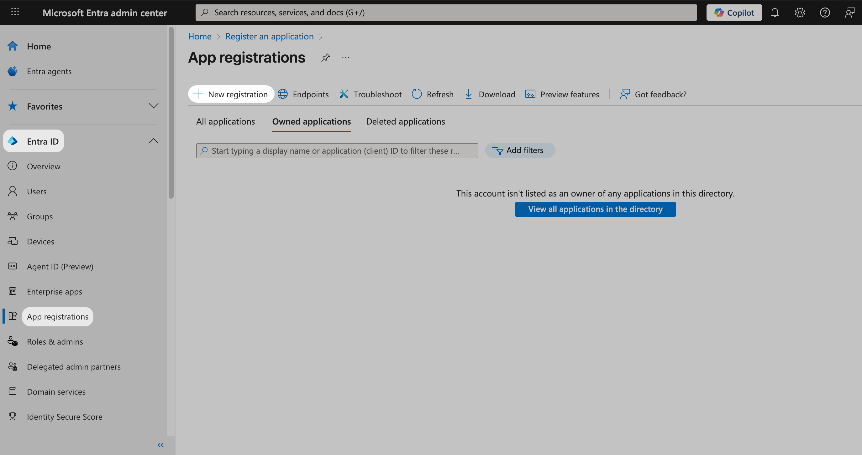 Entra ID App registrations New registration