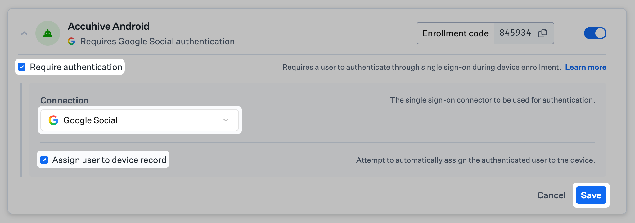 Manual Enrollment Edit Settings panel with options and Save
