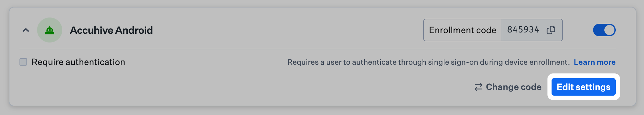 Manual Enrollment Blueprint row with Edit Settings