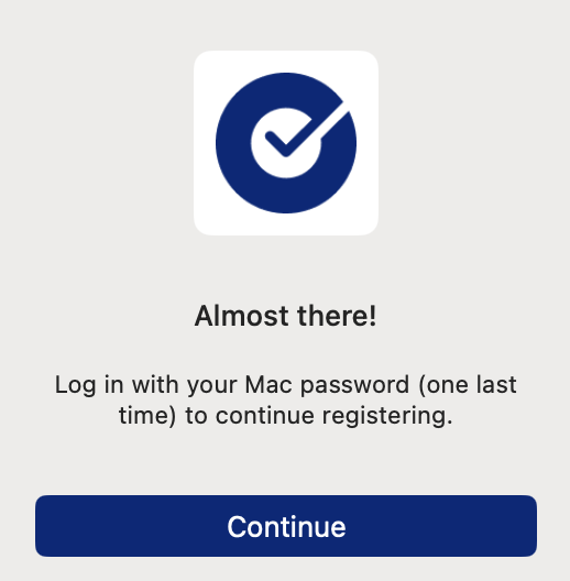 Okta Desktop Password Sync authentication prompt showing the Continue button to proceed with password synchronization
