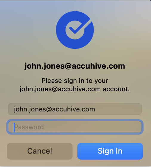 Okta password entry dialog showing the password field and Sign in button for authenticating with Okta credentials