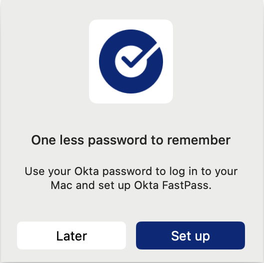Okta Verify setup popup window showing the Set up button that needs to be clicked to begin the Okta Verify configuration process
