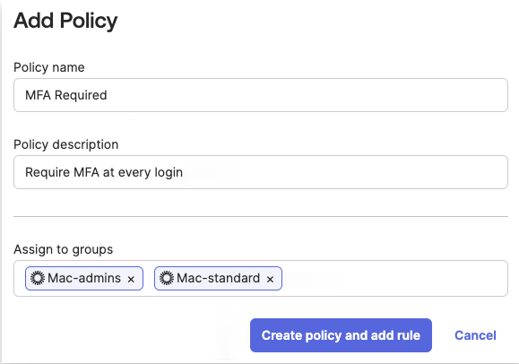 Okta Add Policy MFA Required