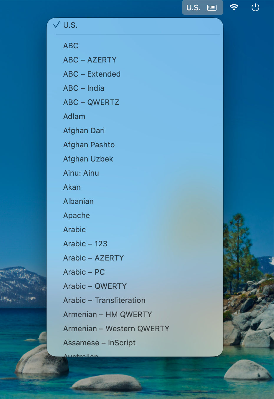 Passport login window keyboard menu open to choose an input language