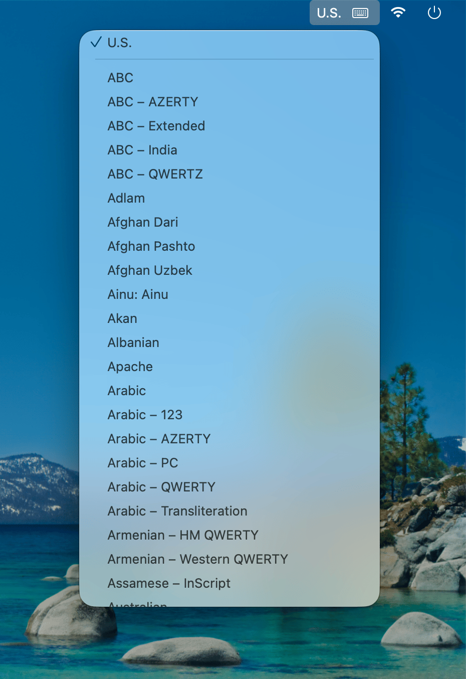 Passport login window keyboard menu open to choose an input language