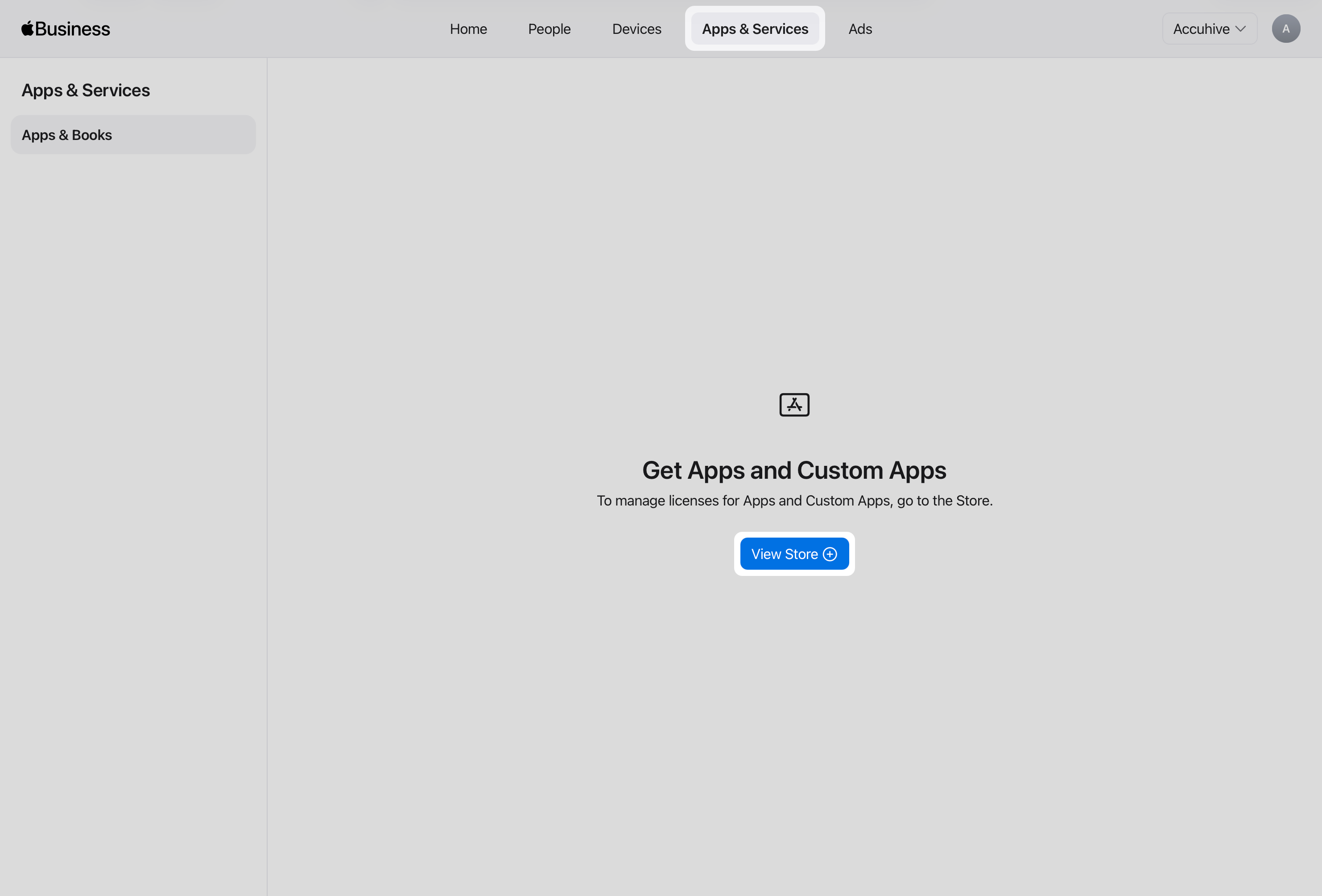 Apple Business Apps & Services with View Store highlighted