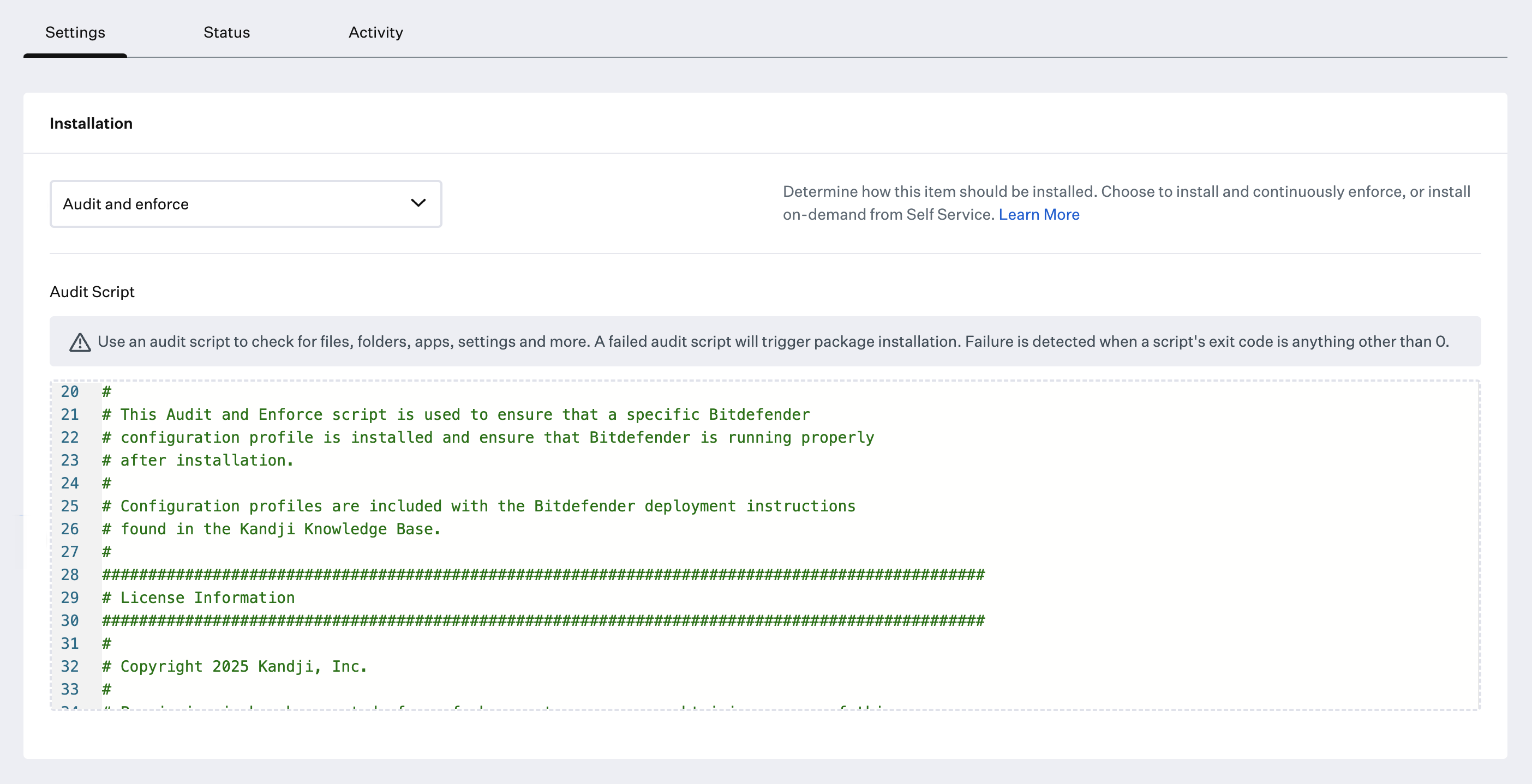 Custom App Audit and enforce script for Bitdefender