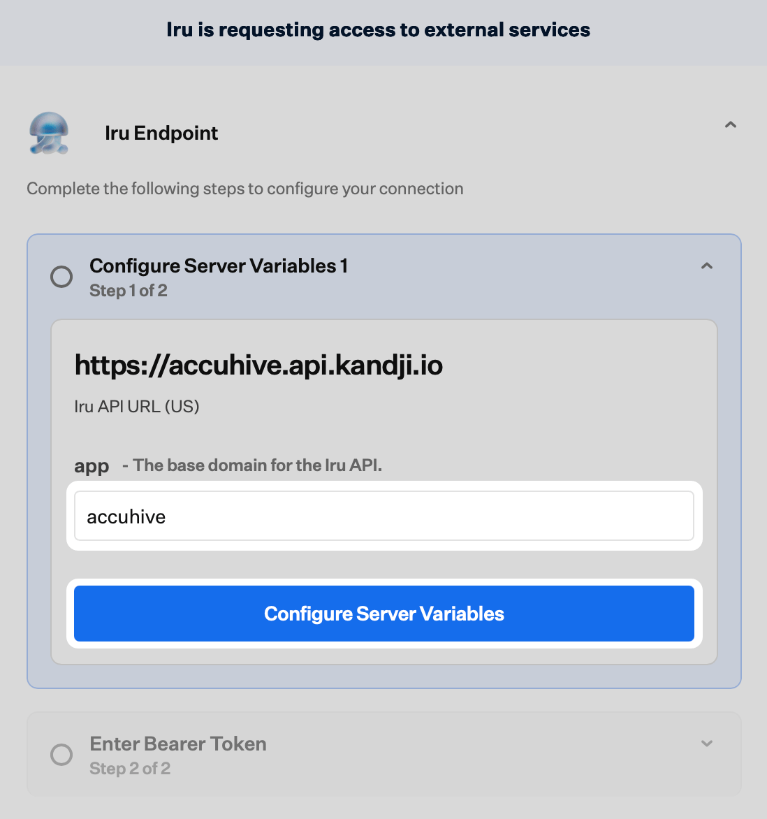 Connector wizard Configure Server Variables with app preview