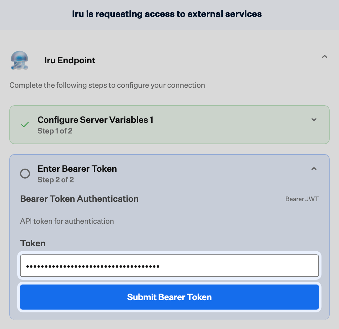Connector wizard Enter Bearer Token and submit