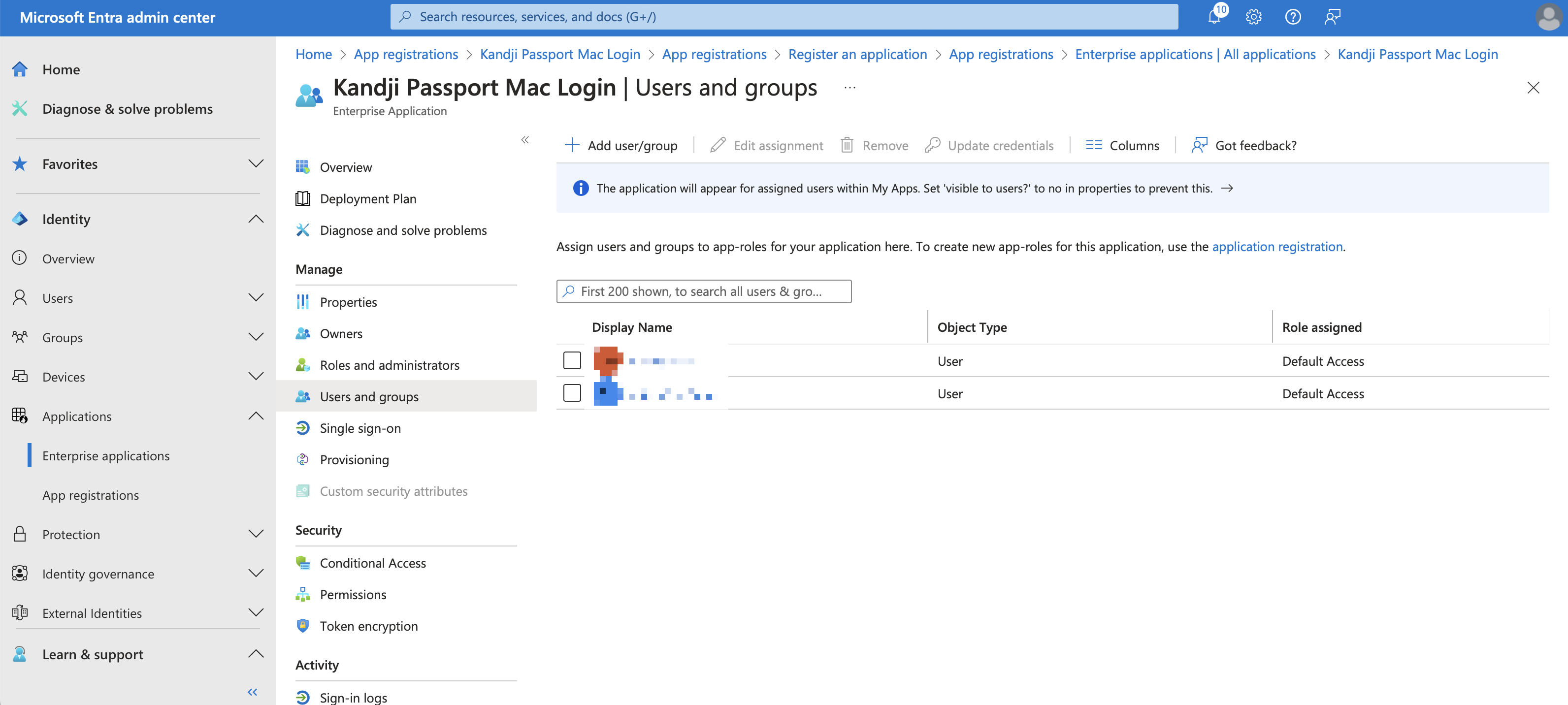 Entra ID Passport Users and groups with assigned users