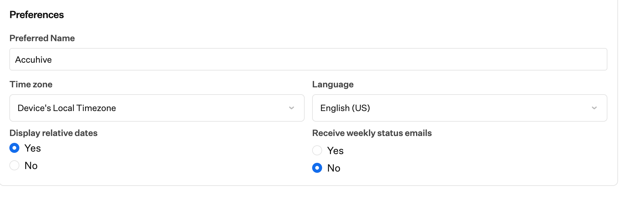 My Account preferences in edit mode
