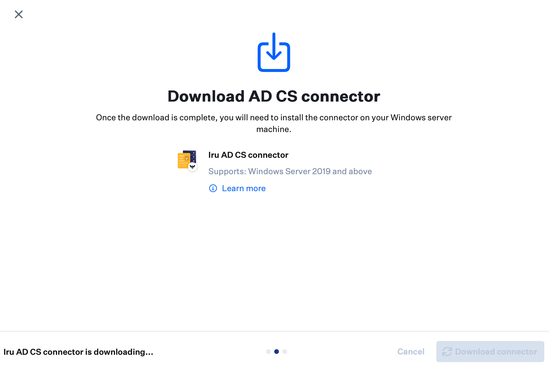 Download progress while the AD CS Connector installer is downloading.