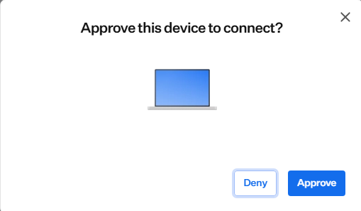 Approve this device to connect dialog with Approve and Deny actions.