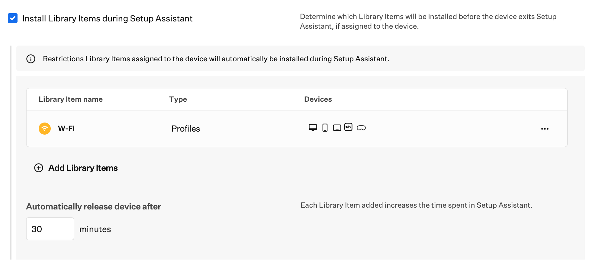 Automated Device Enrollment Apple TV Install Library Items during Setup Assistant