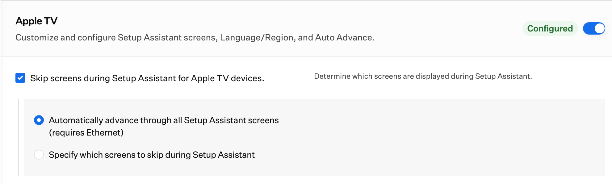 Automated Device Enrollment Apple TV skip Setup Assistant screens