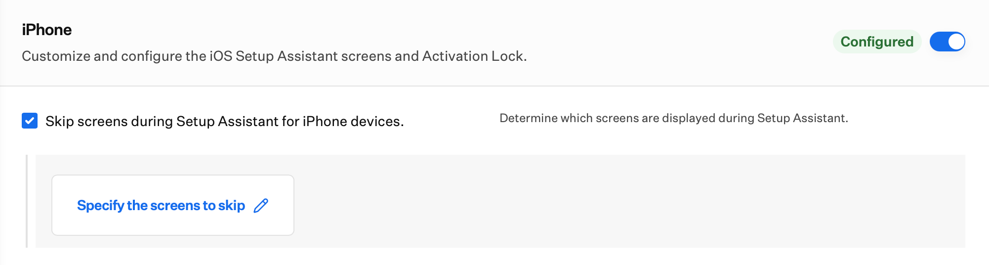 Automated Device Enrollment iPhone skip Setup Assistant screens