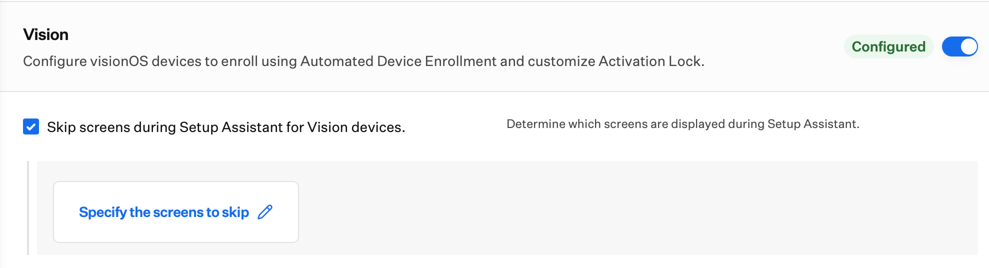 Automated Device Enrollment Vision skip Setup Assistant screens