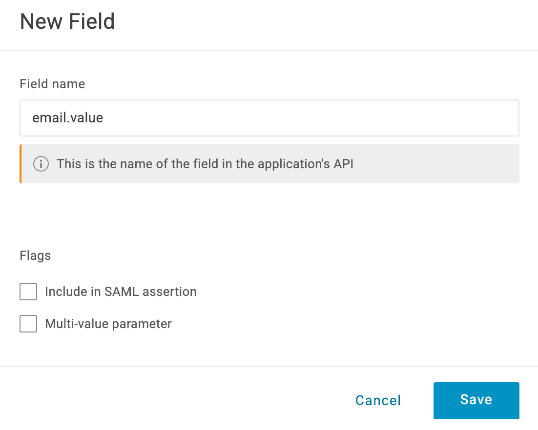 OneLogin new parameter with email.value field name