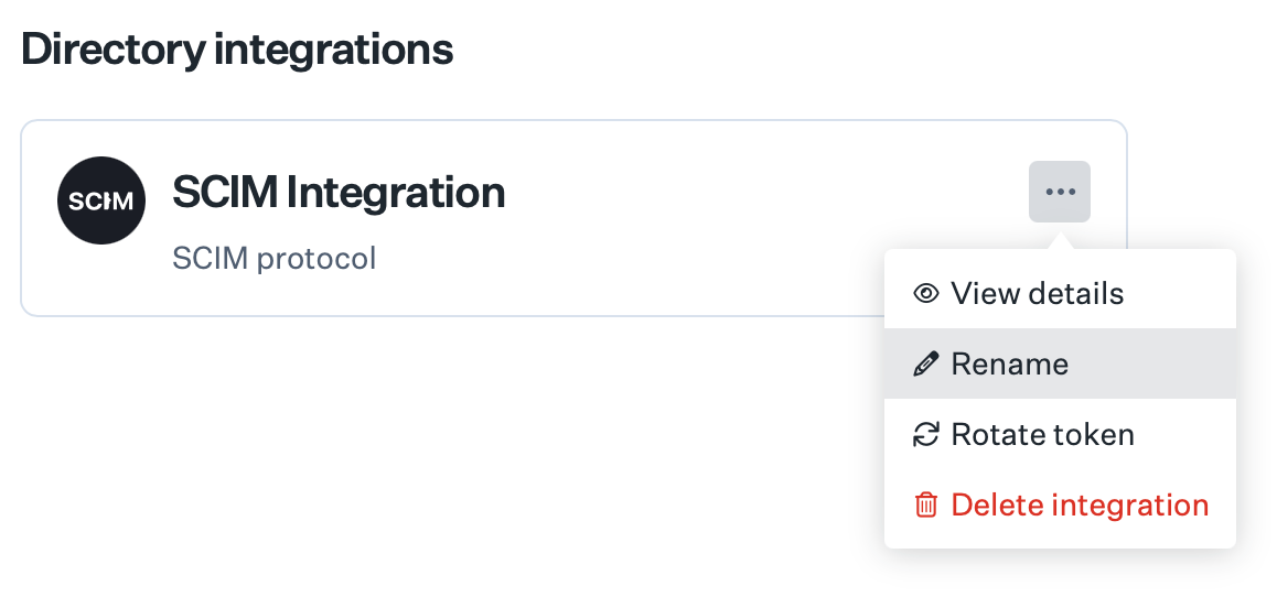 SCIM integration ellipsis menu with Rename option