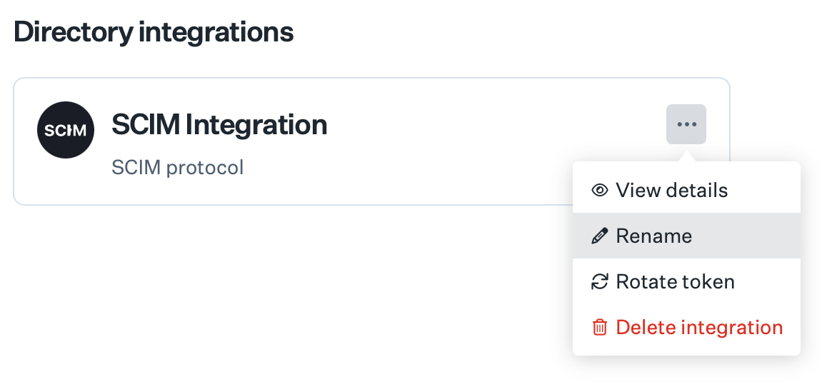 SCIM integration ellipsis menu with Rename option