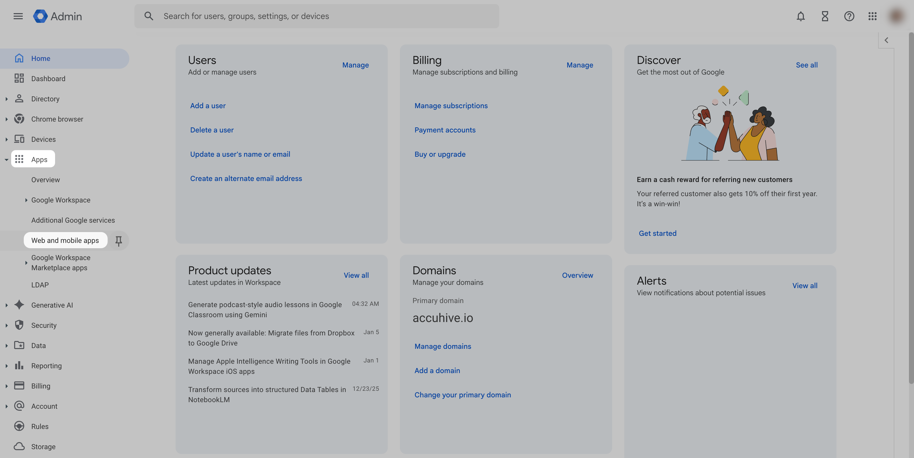 Google Admin Console Apps Web and mobile apps
