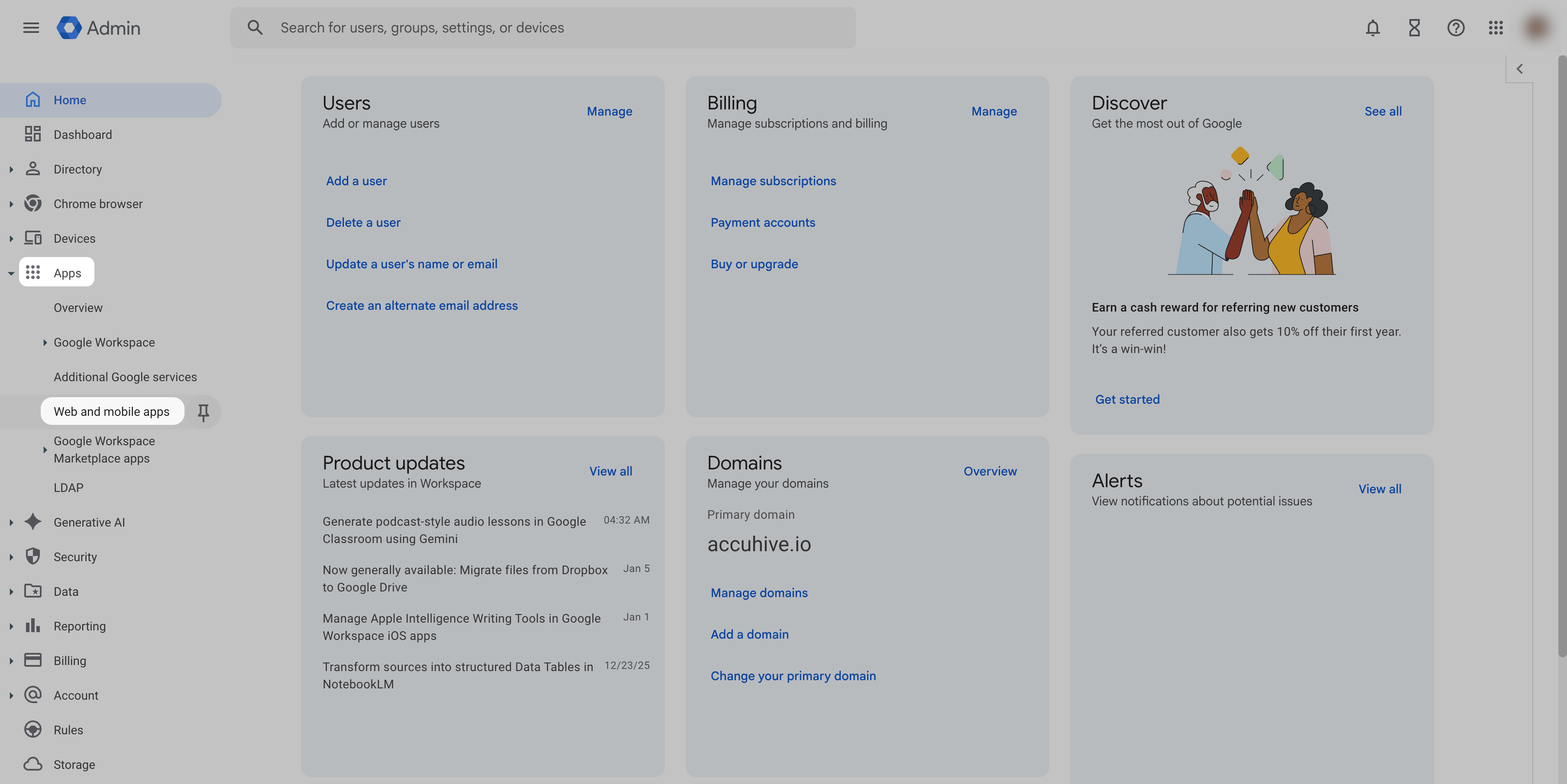 Google Admin Console Apps Web and mobile apps
